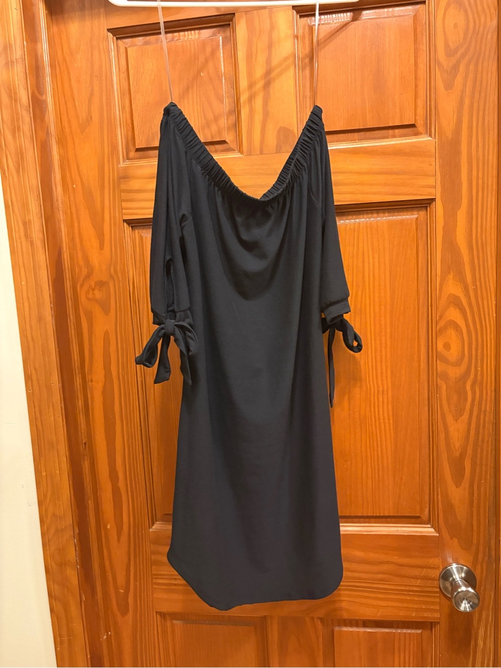 Black Off-Shoulder Dress with Tie Sleeves